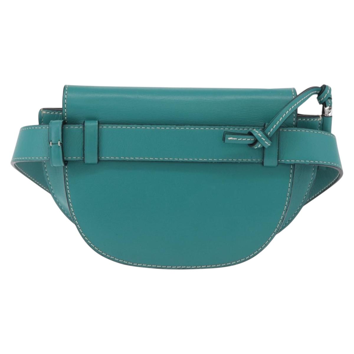 LOEWE Mini Gate Bag Shoulder Bag Leather Green Silver Auth ka6387M