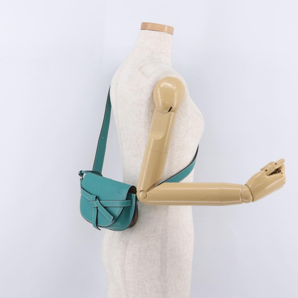 LOEWE Mini Gate Bag Shoulder Bag Leather Green Silver Auth ka6387M