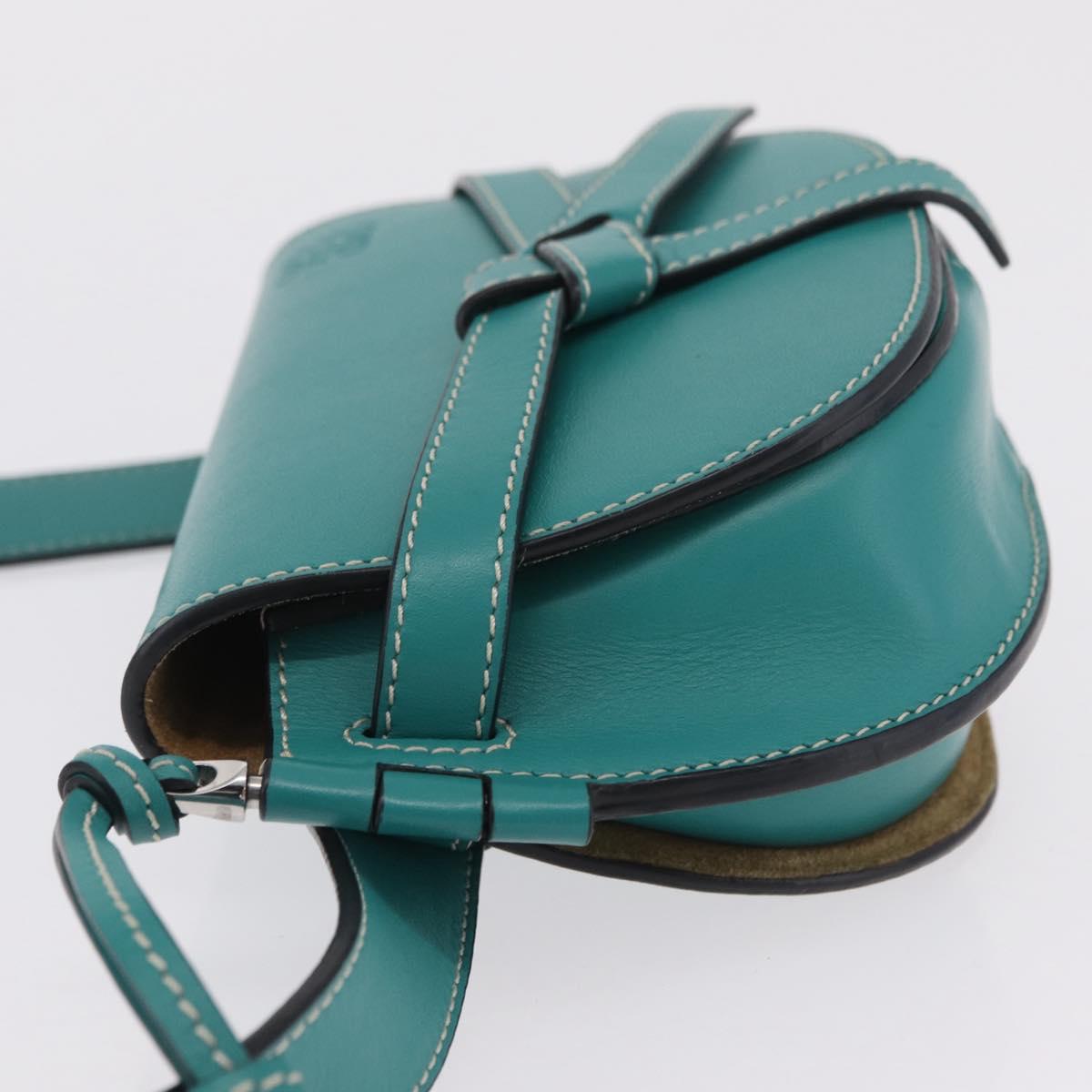 LOEWE Mini Gate Bag Shoulder Bag Leather Green Silver Auth ka6387M