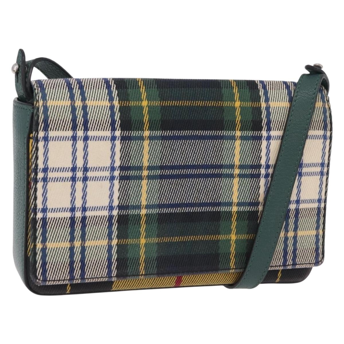 BURBERRY Nova Check Shoulder Bag Canvas Green Silver Auth ka6391A