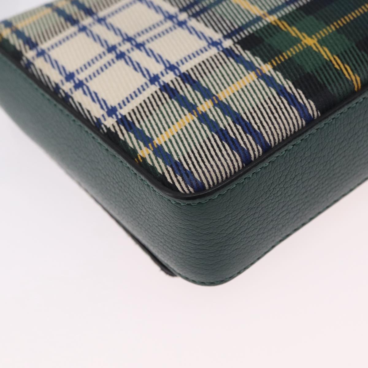 BURBERRY Nova Check Shoulder Bag Canvas Green Silver Auth ka6391A