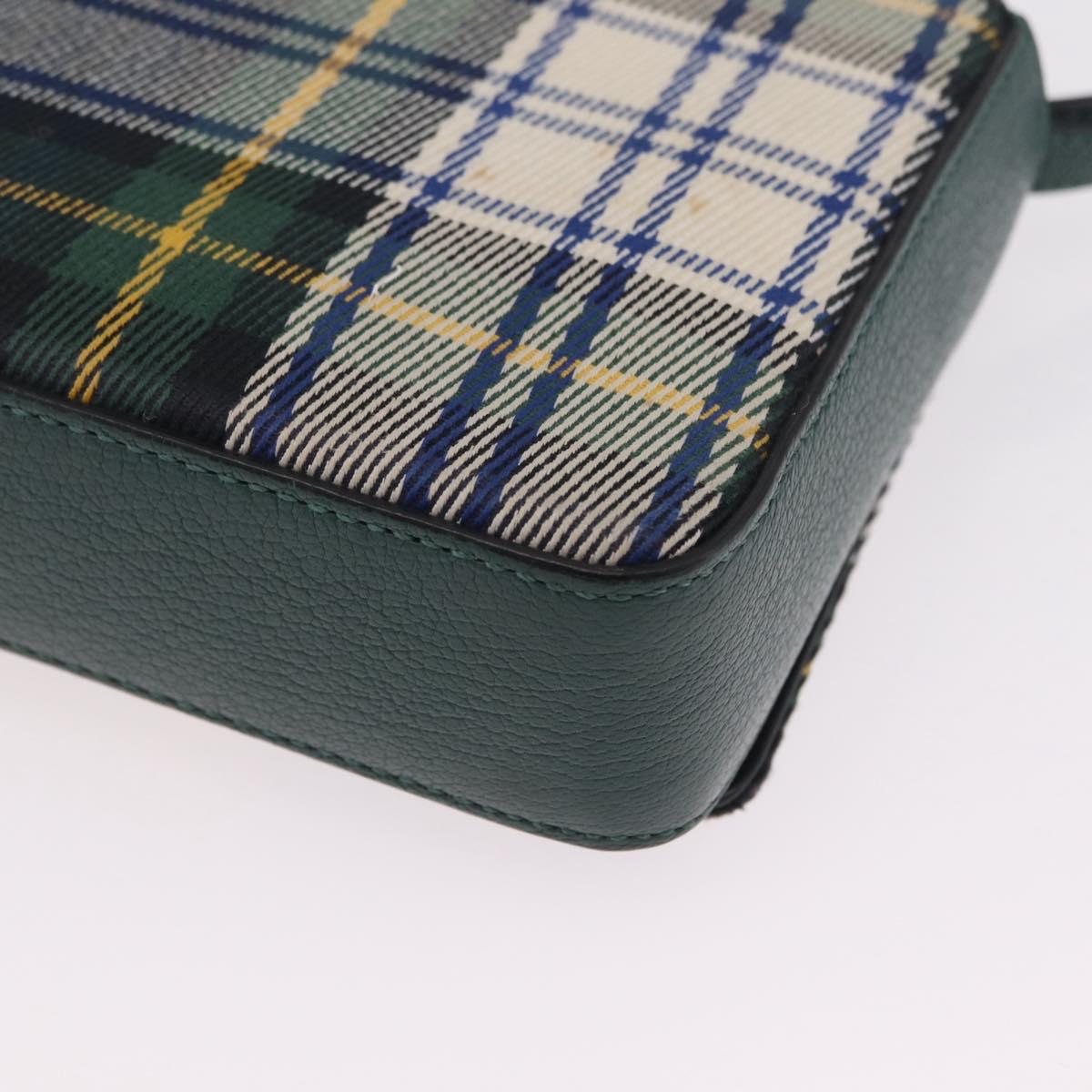 BURBERRY Nova Check Shoulder Bag Canvas Green Silver Auth ka6391A