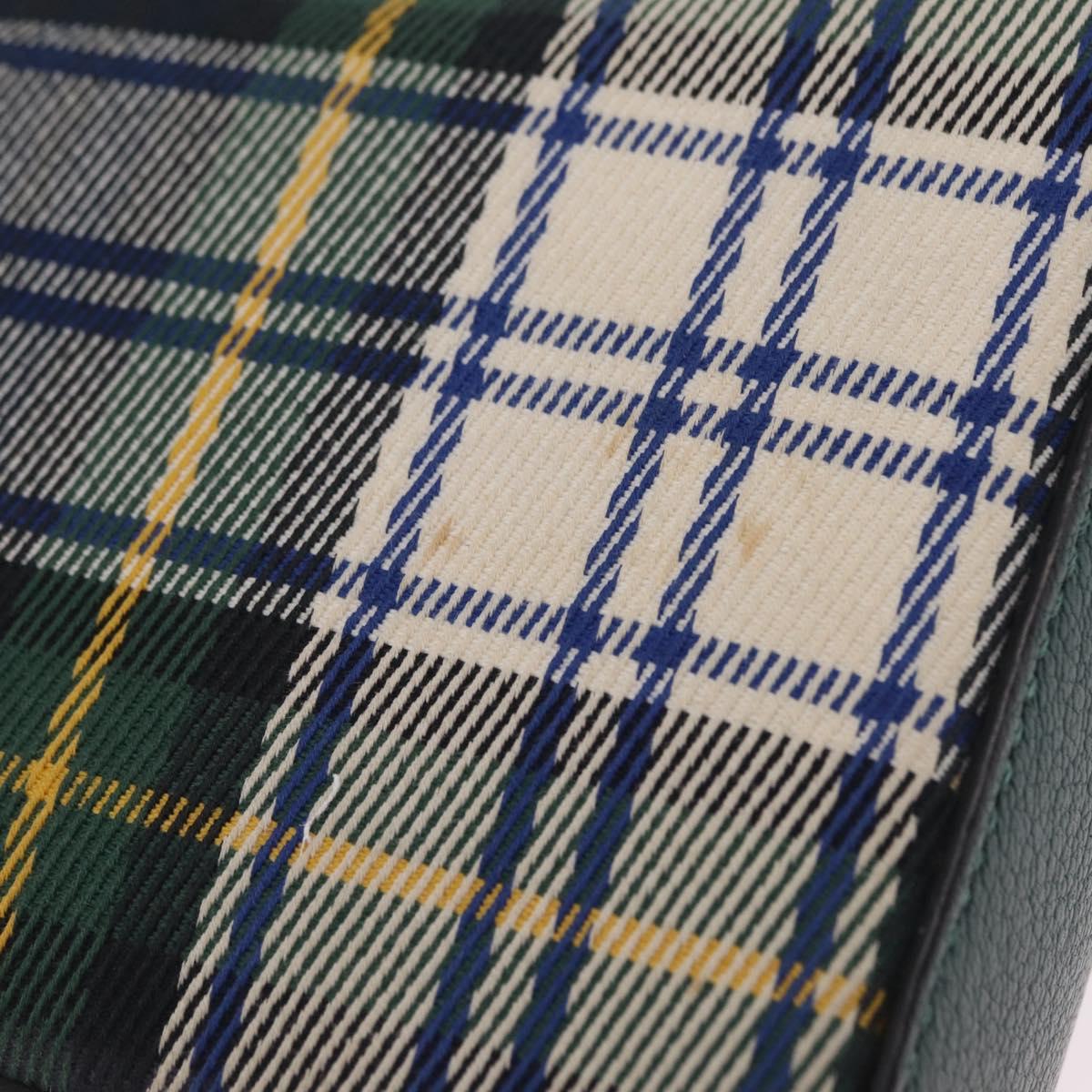 BURBERRY Nova Check Shoulder Bag Canvas Green Silver Auth ka6391A