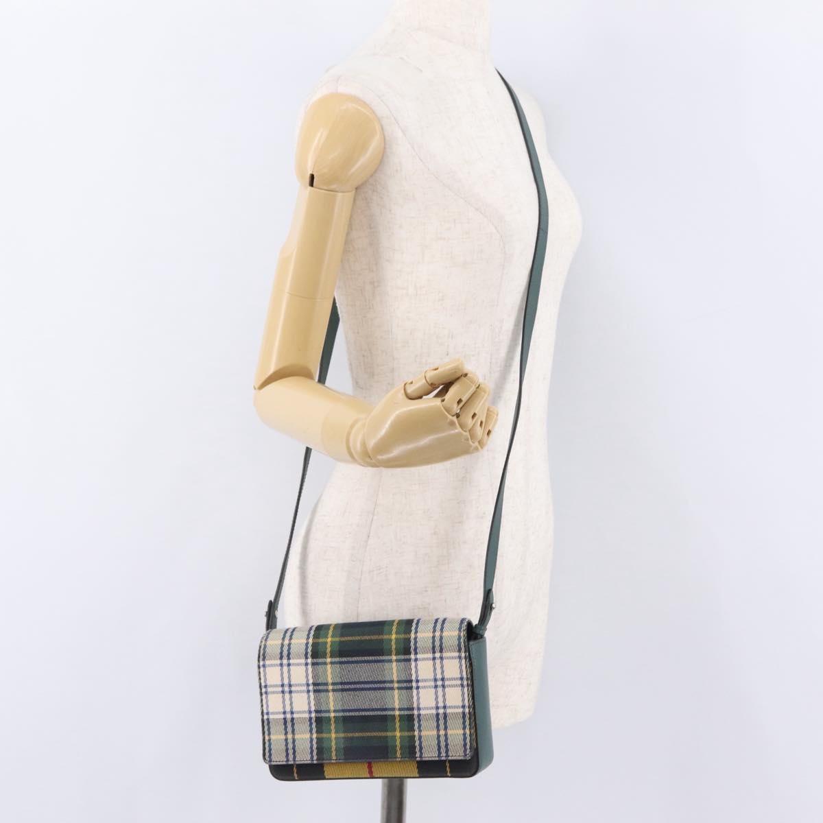 BURBERRY Nova Check Shoulder Bag Canvas Green Silver Auth ka6391A