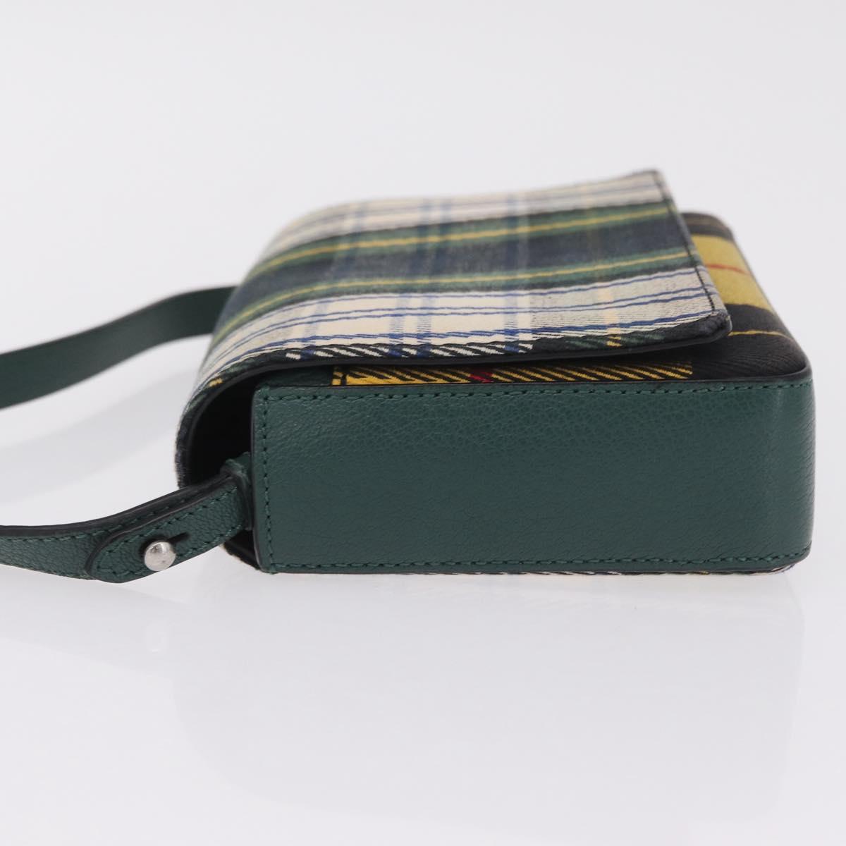 BURBERRY Nova Check Shoulder Bag Canvas Green Silver Auth ka6391A