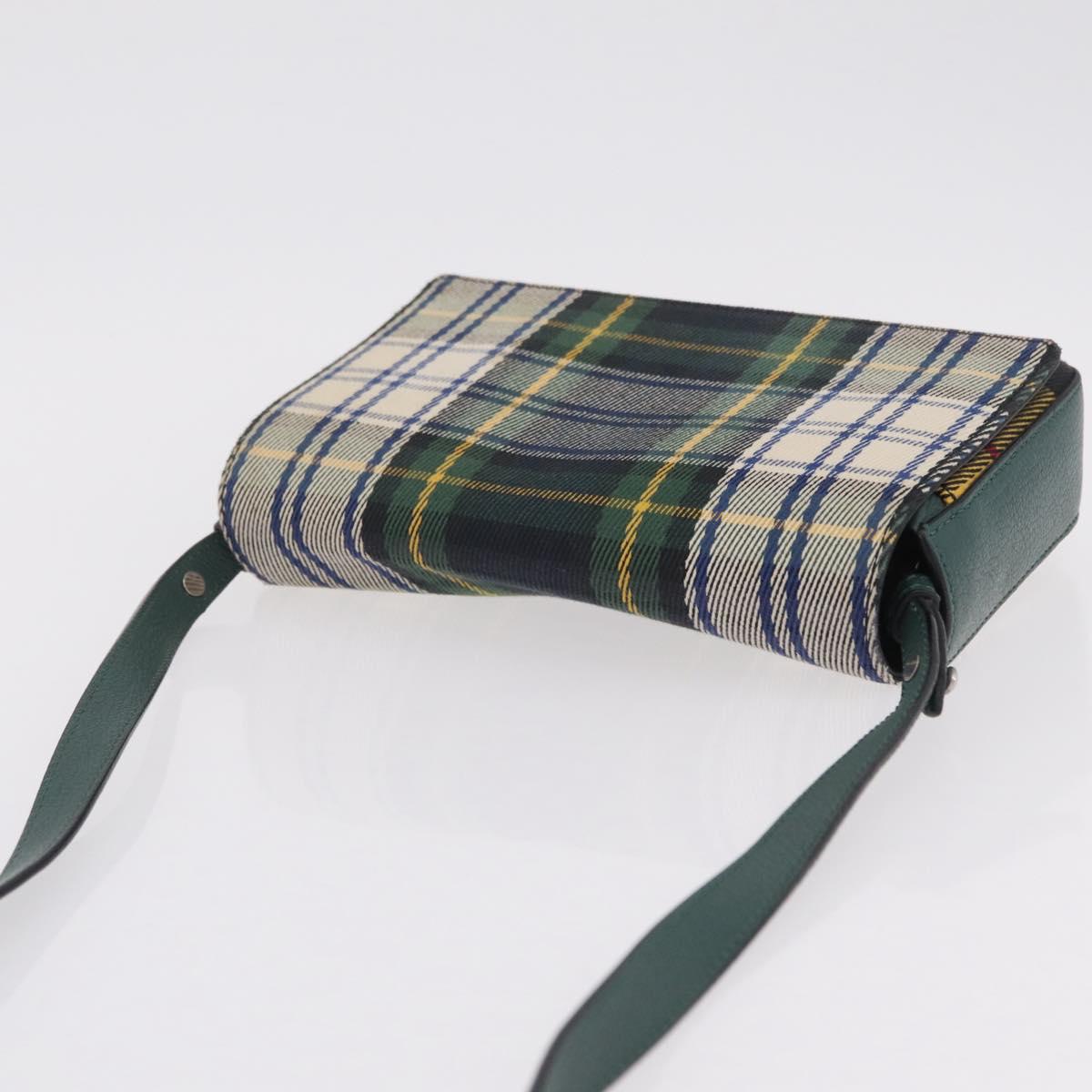 BURBERRY Nova Check Shoulder Bag Canvas Green Silver Auth ka6391A