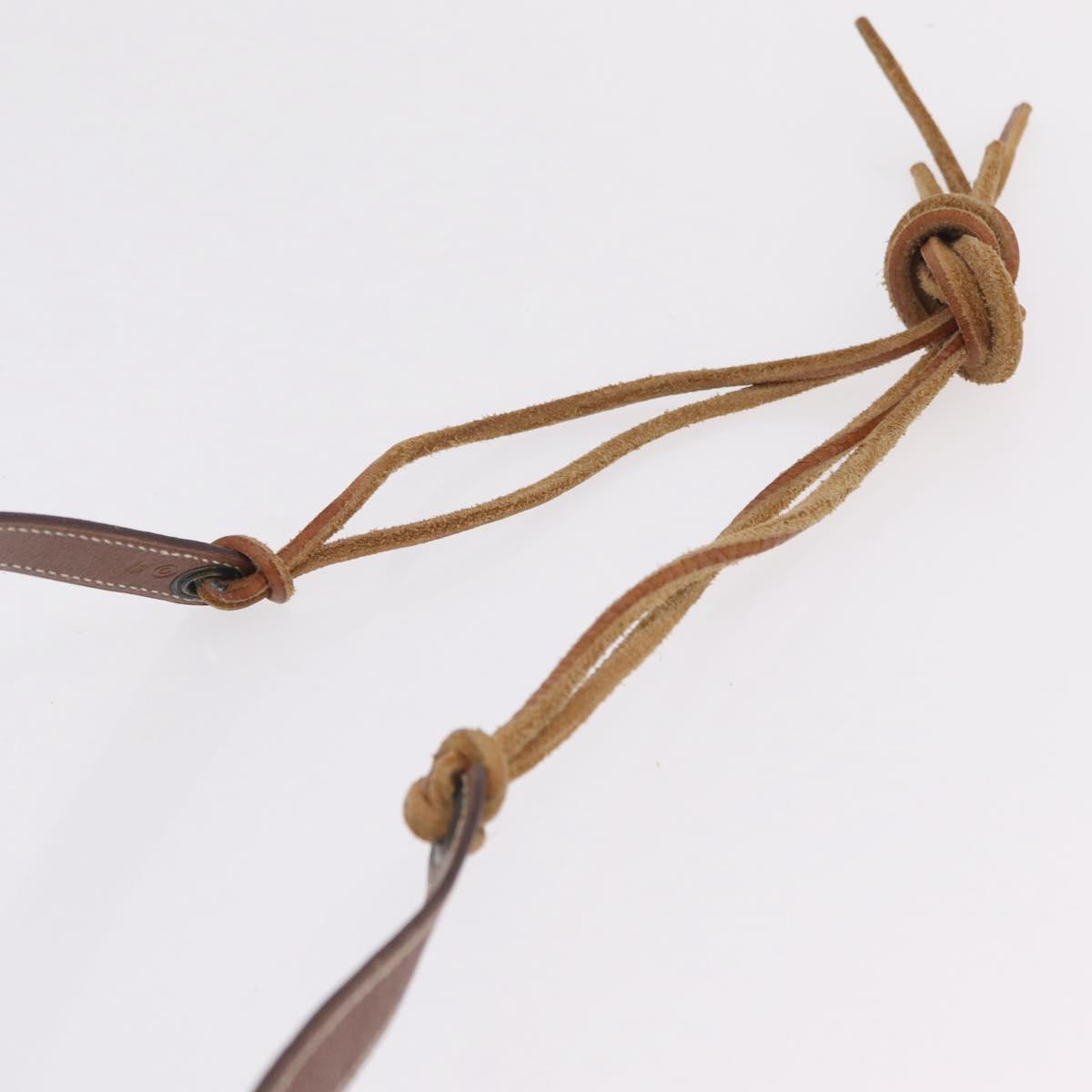 HERMES Pochette Green Leather Brown Auth ka6393