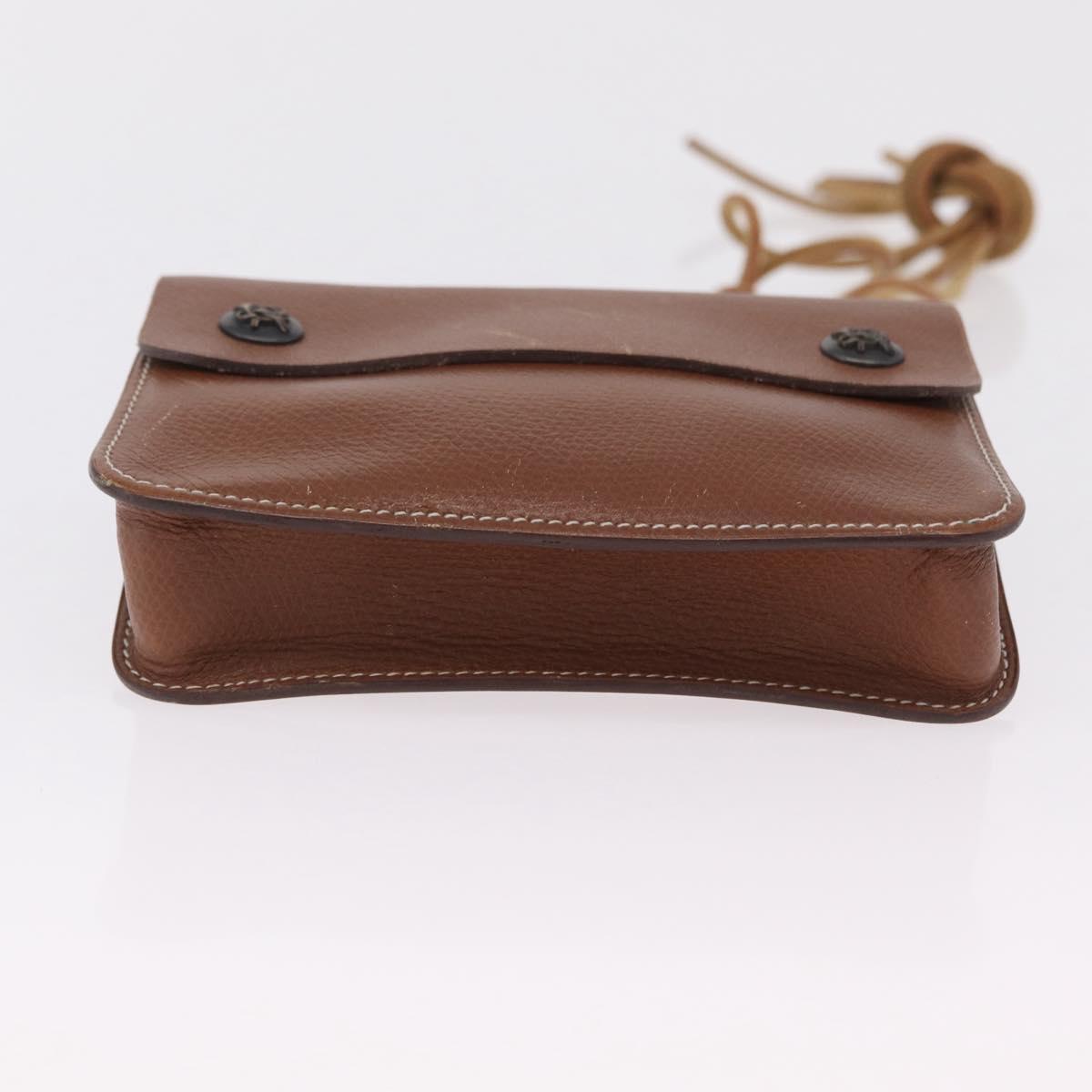 HERMES Pochette Green Leather Brown Auth ka6393
