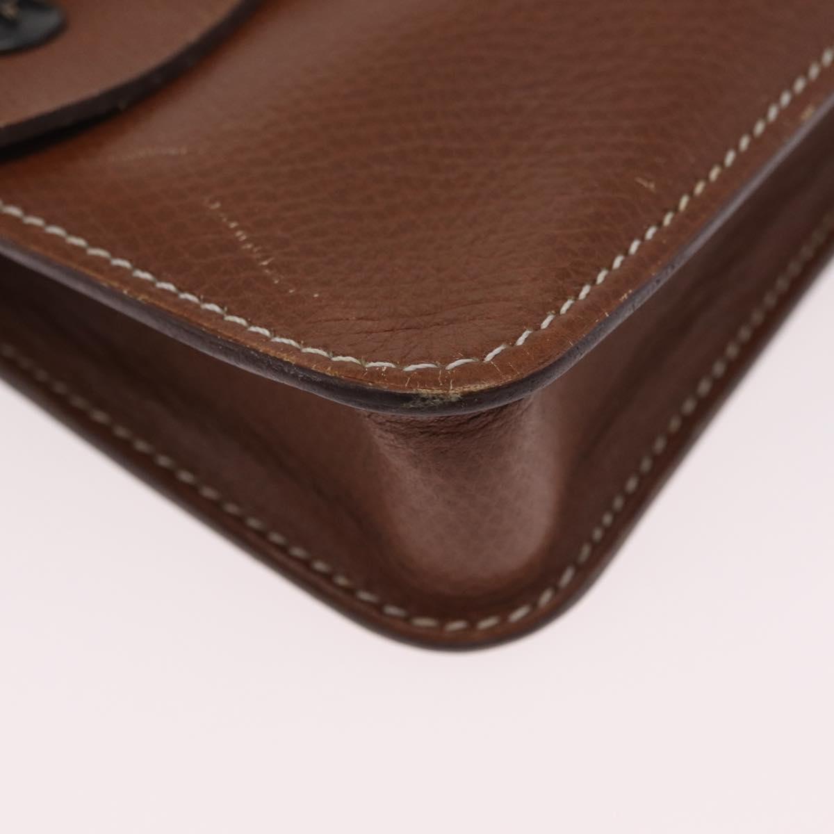 HERMES Pochette Green Leather Brown Auth ka6393