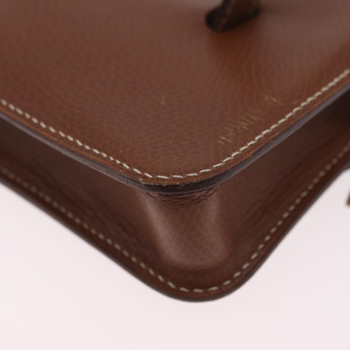 HERMES Pochette Green Leather Brown Auth ka6393