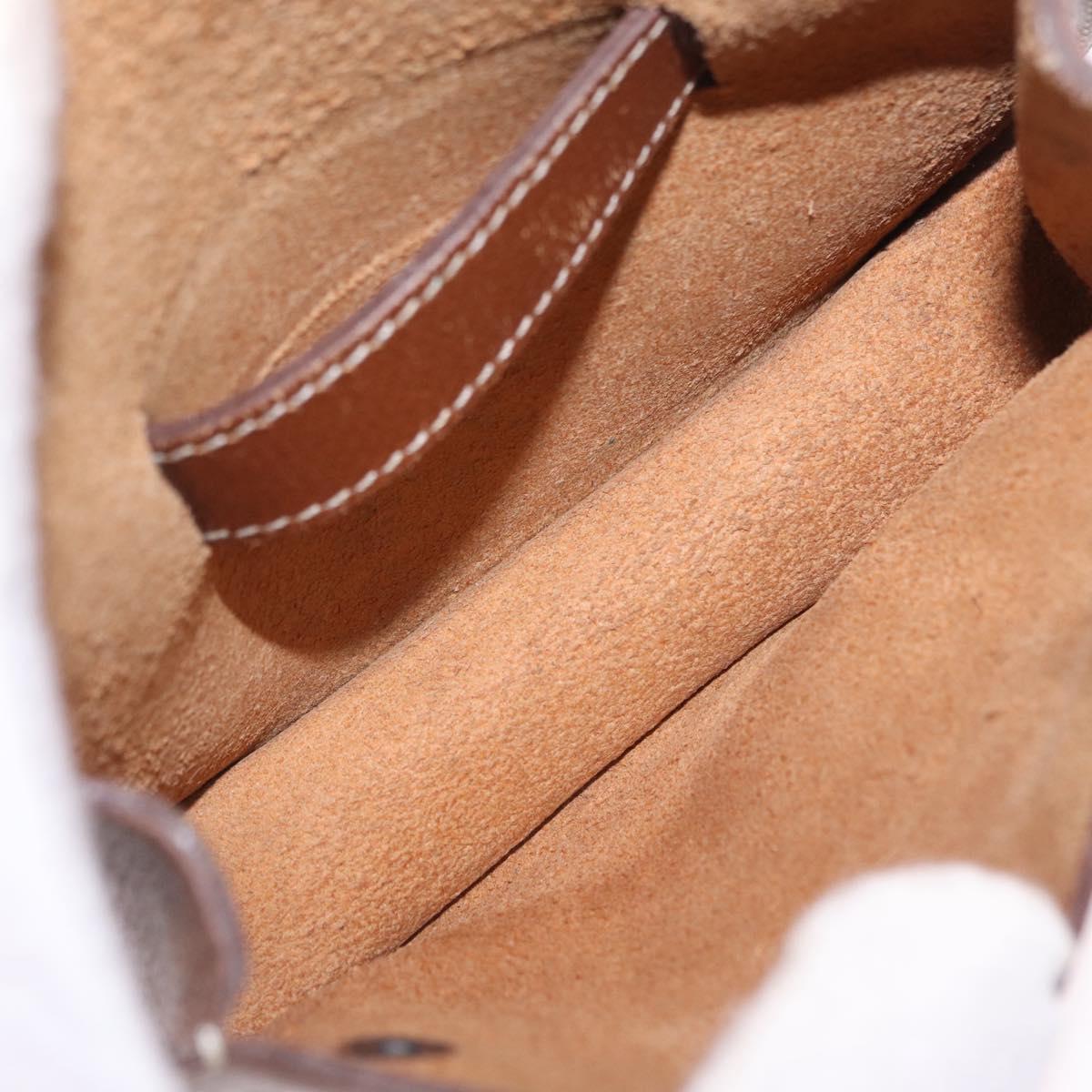 HERMES Pochette Green Leather Brown Auth ka6393