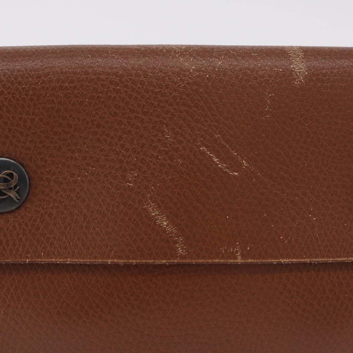 HERMES Pochette Green Leather Brown Auth ka6393