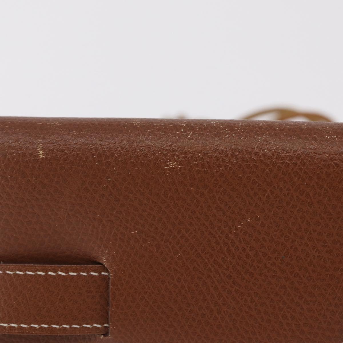HERMES Pochette Green Leather Brown Auth ka6393