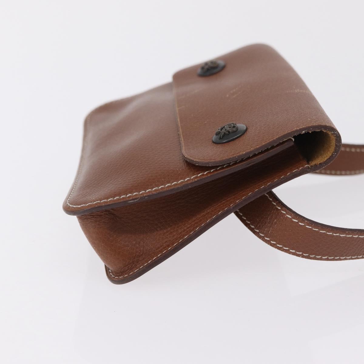 HERMES Pochette Green Leather Brown Auth ka6393