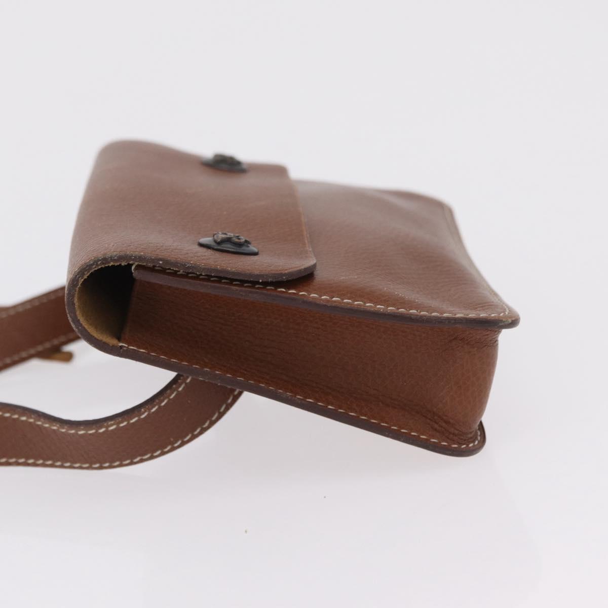 HERMES Pochette Green Leather Brown Auth ka6393