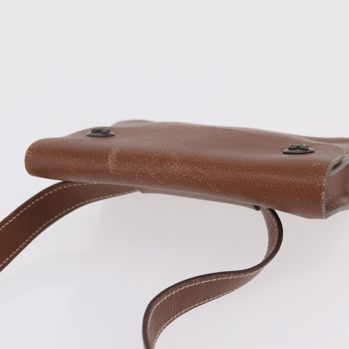 HERMES Pochette Green Leather Brown Auth ka6393