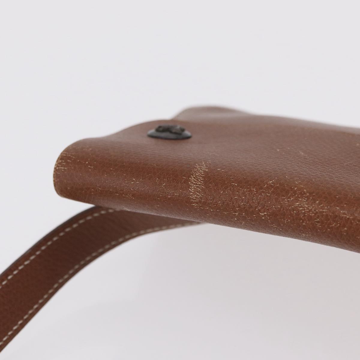 HERMES Pochette Green Leather Brown Auth ka6393