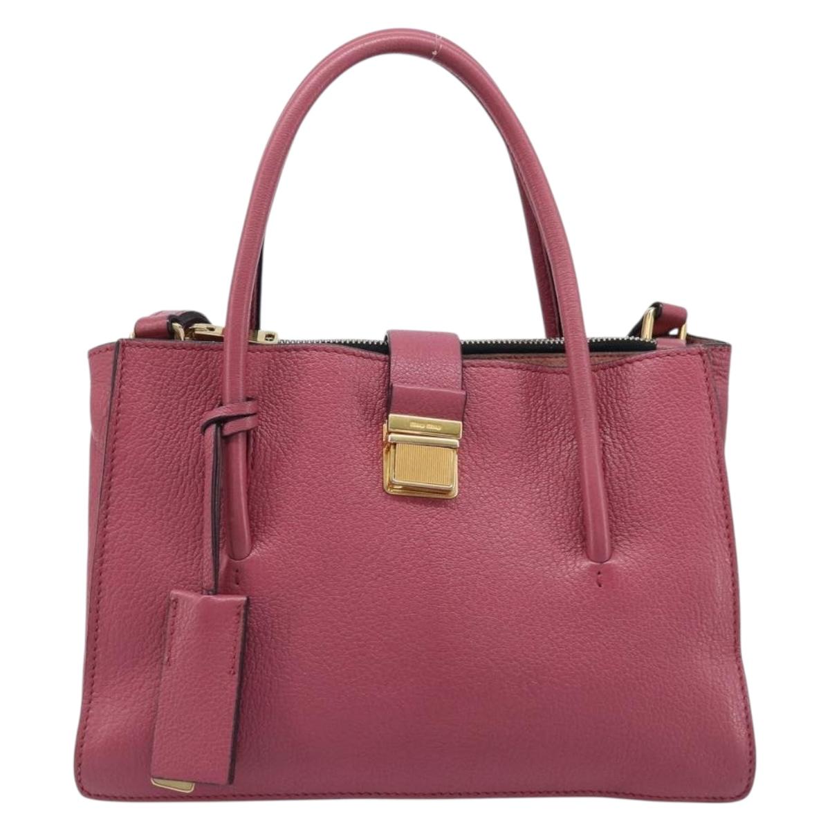 Miu Miu Madras Hand Bag Leather 2way Pink Gold Auth ka6401V
