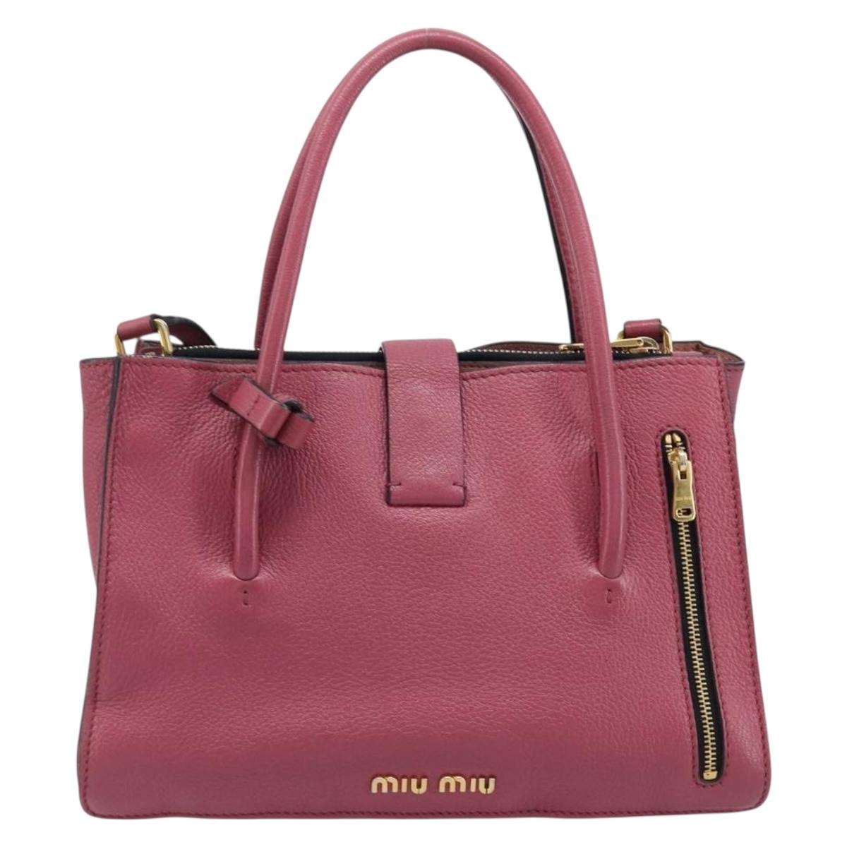 Miu Miu Madras Hand Bag Leather 2way Pink Gold Auth ka6401V