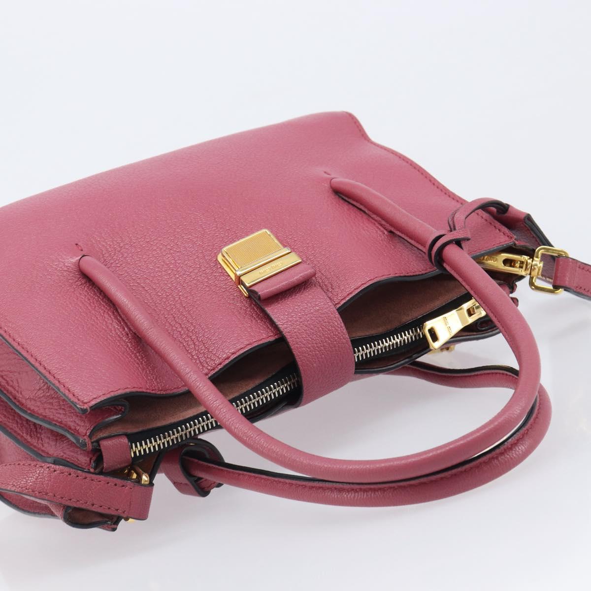 Miu Miu Madras Hand Bag Leather 2way Pink Gold Auth ka6401V