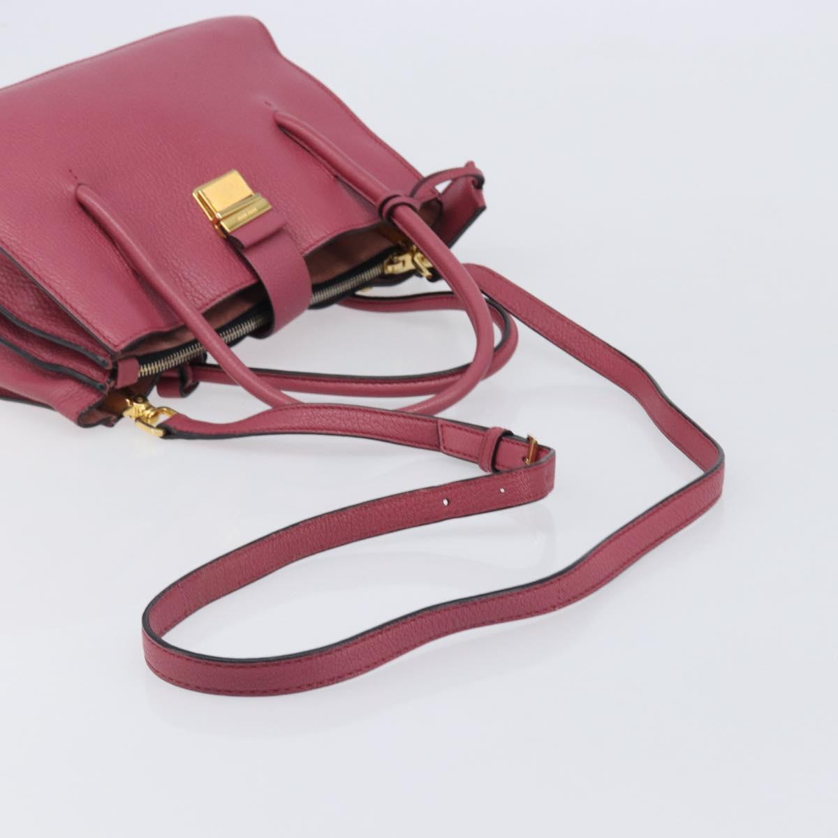 Miu Miu Madras Hand Bag Leather 2way Pink Gold Auth ka6401V