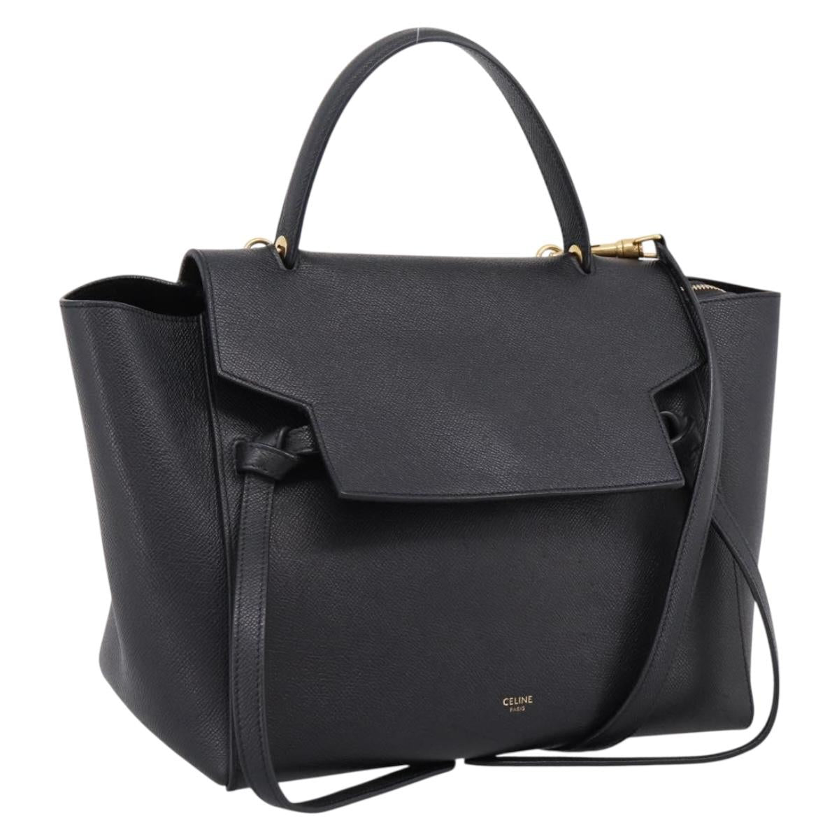 CELINE Belt Bag Hand Bag Leather 2way Black Gold Auth ka6406V