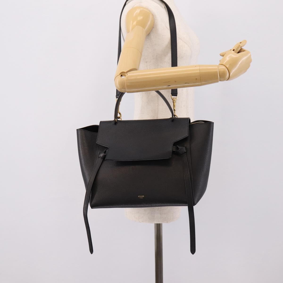 CELINE Belt Bag Hand Bag Leather 2way Black Gold Auth ka6406V