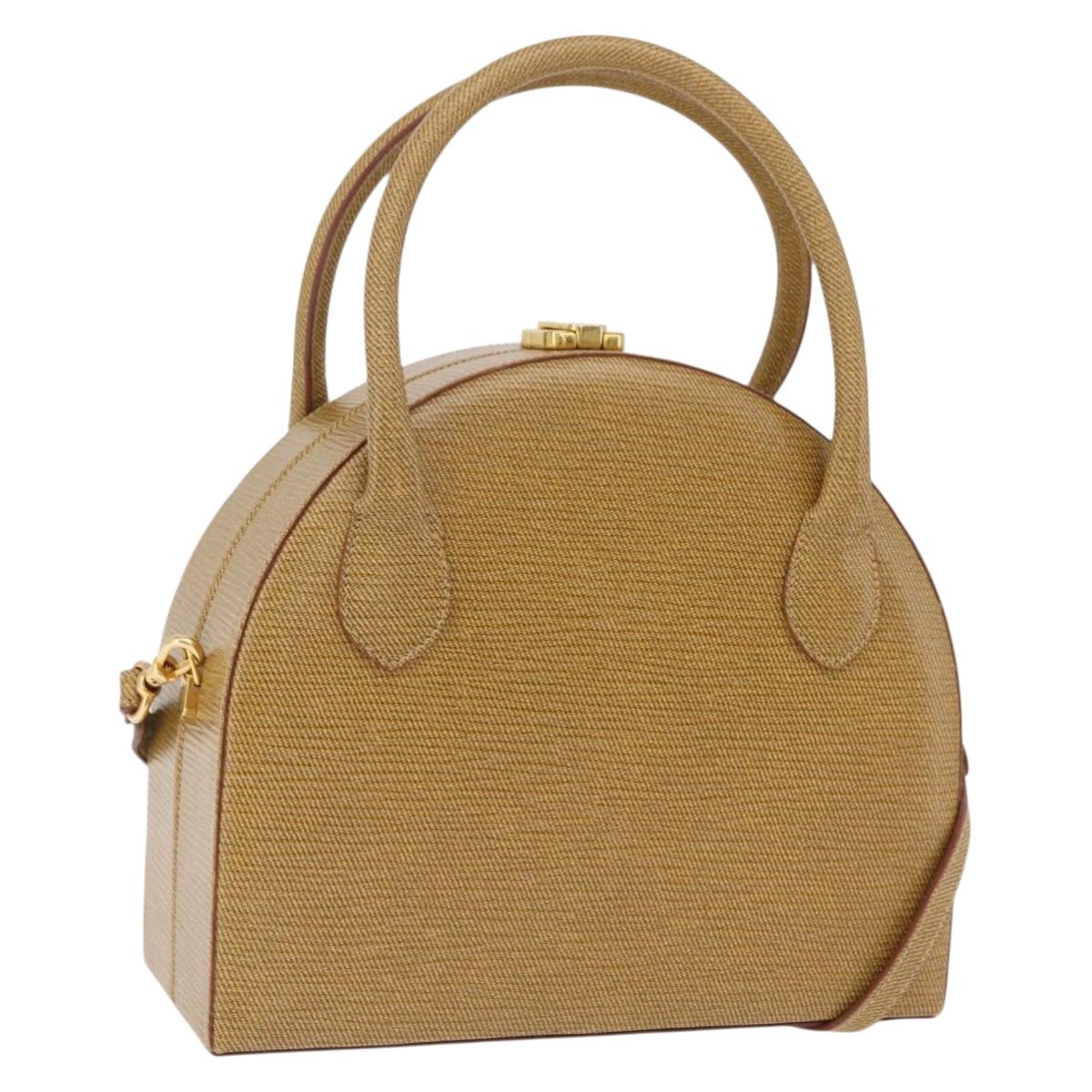 FENDI Hand Bag Leather 2way Beige Gold Auth ka6408