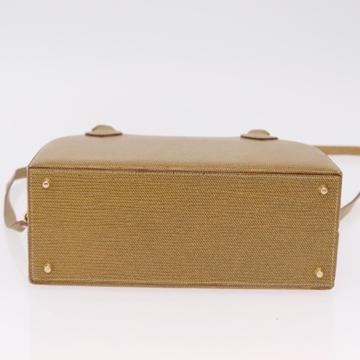 FENDI Hand Bag Leather 2way Beige Gold Auth ka6408