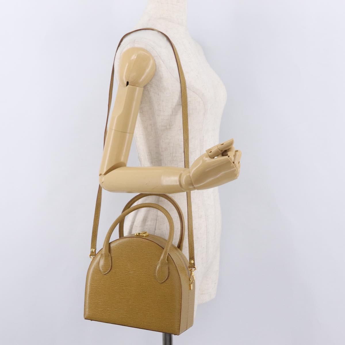 FENDI Hand Bag Leather 2way Beige Gold Auth ka6408