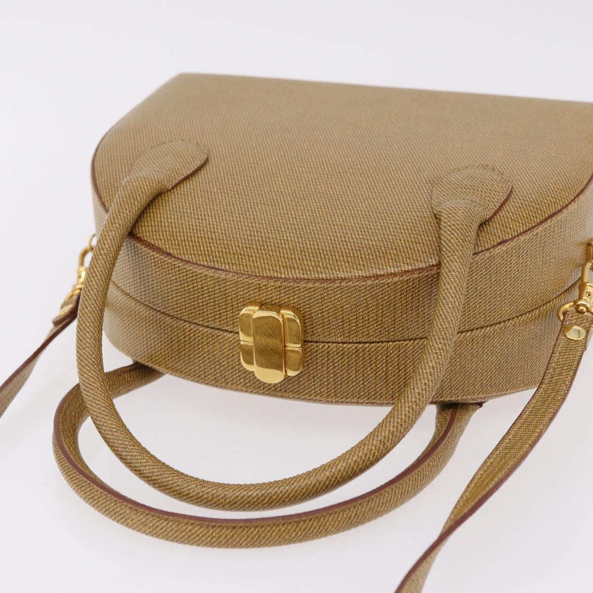 FENDI Hand Bag Leather 2way Beige Gold Auth ka6408