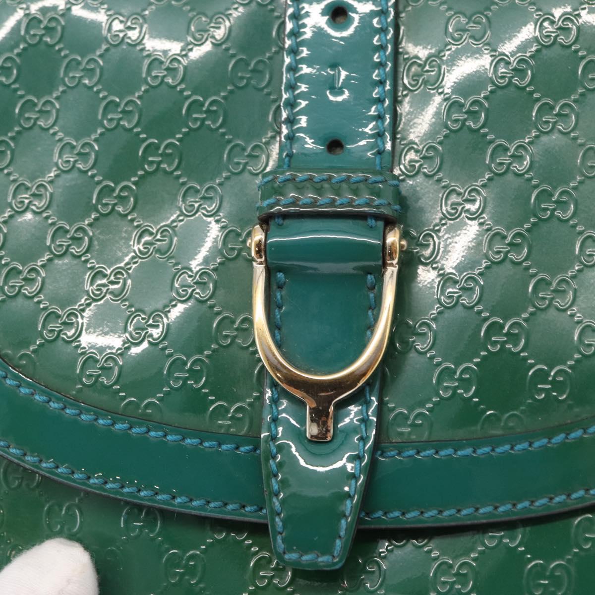 GUCCI Micro GG Canvas Shoulder Bag Enamel Outlet Turquoise Blue Gold Auth ka641