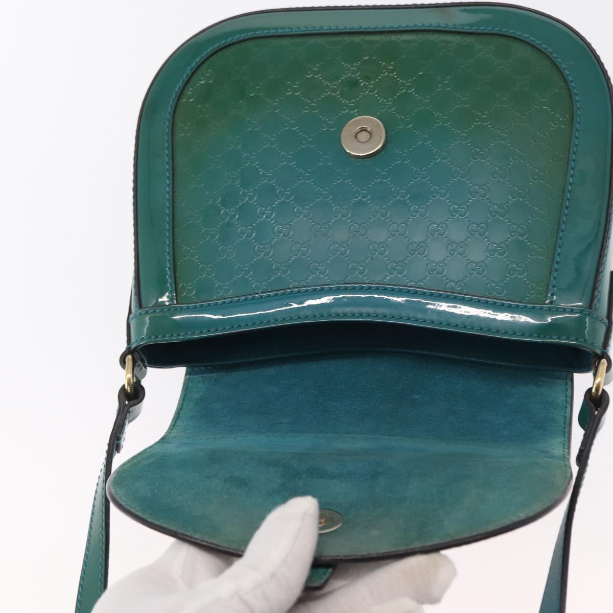 GUCCI Micro GG Canvas Shoulder Bag Enamel Outlet Turquoise Blue Gold Auth ka641