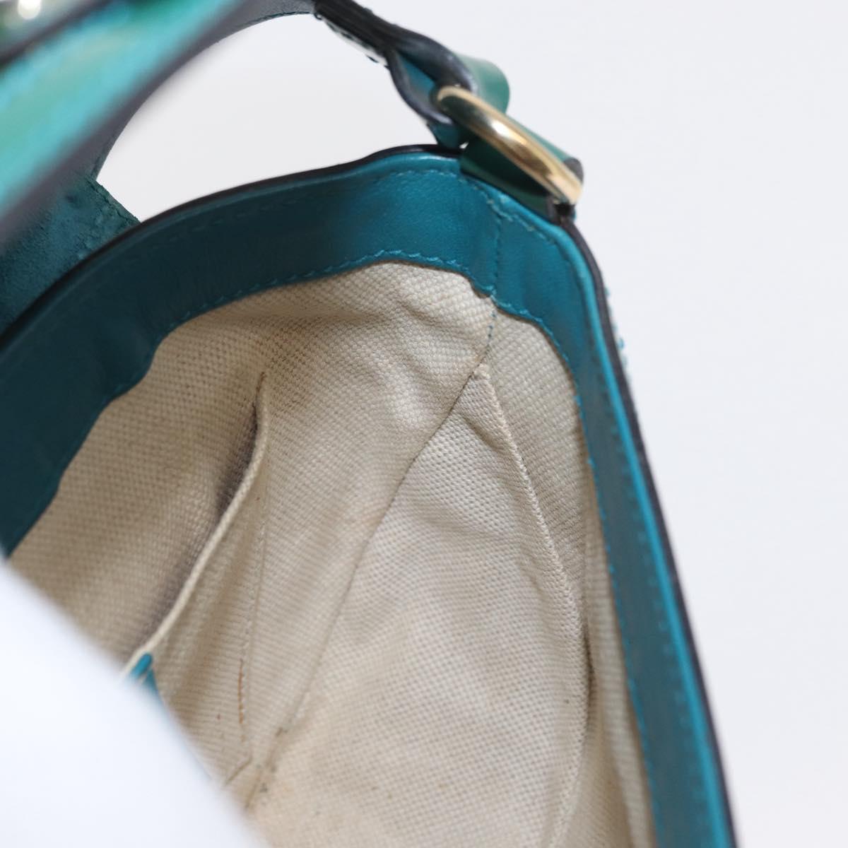 GUCCI Micro GG Canvas Shoulder Bag Enamel Outlet Turquoise Blue Gold Auth ka641
