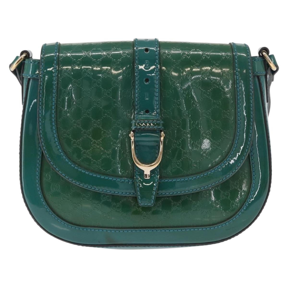 GUCCI Micro GG Canvas Shoulder Bag Enamel Outlet Turquoise Blue Gold Auth ka641