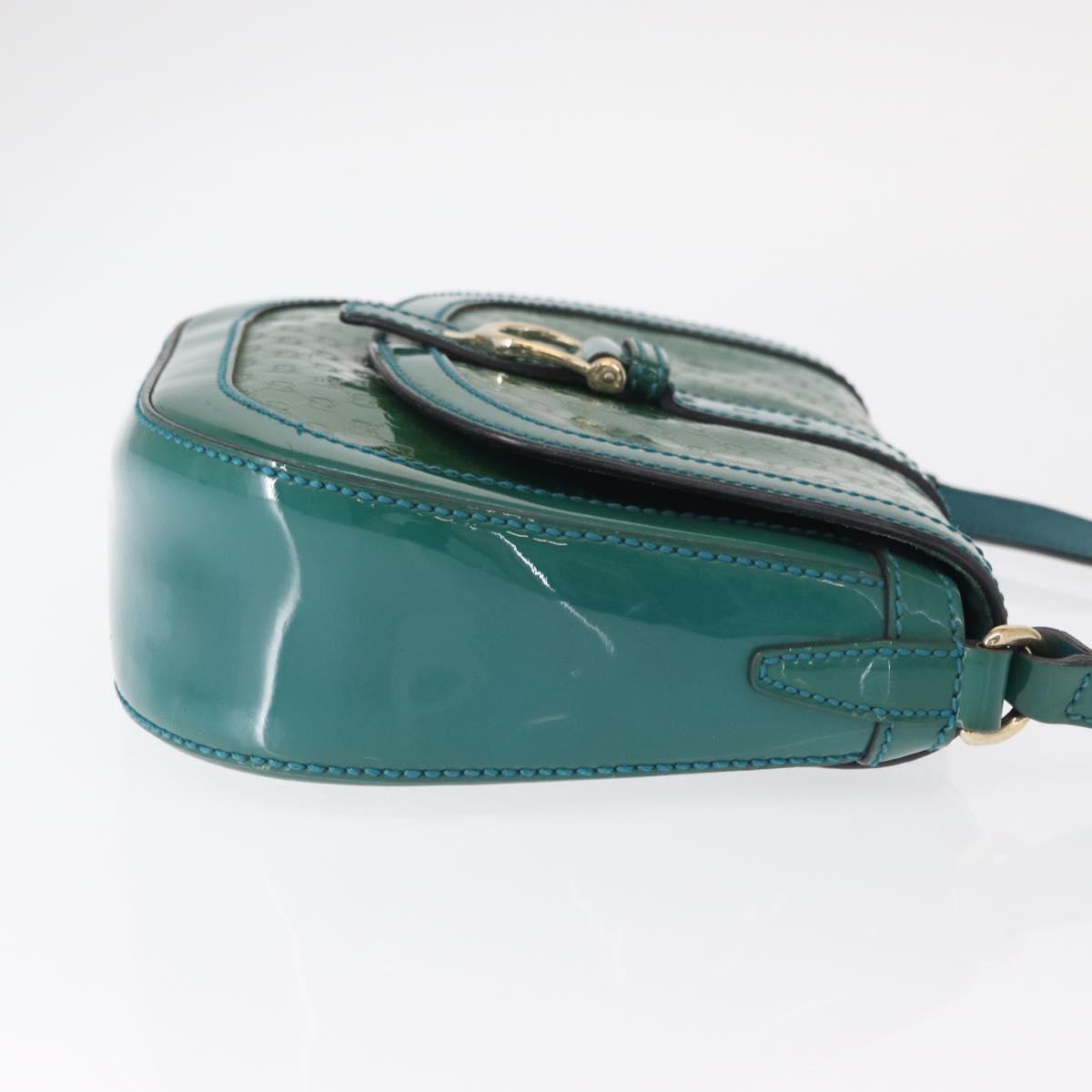 GUCCI Micro GG Canvas Shoulder Bag Enamel Outlet Turquoise Blue Gold Auth ka641