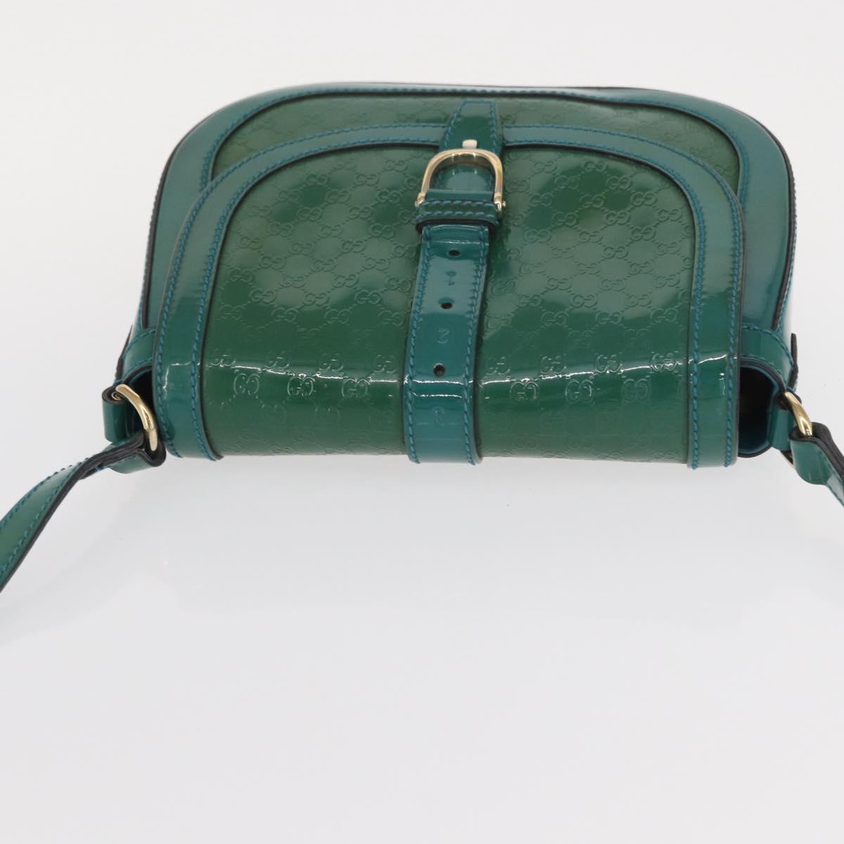 GUCCI Micro GG Canvas Shoulder Bag Enamel Outlet Turquoise Blue Gold Auth ka641