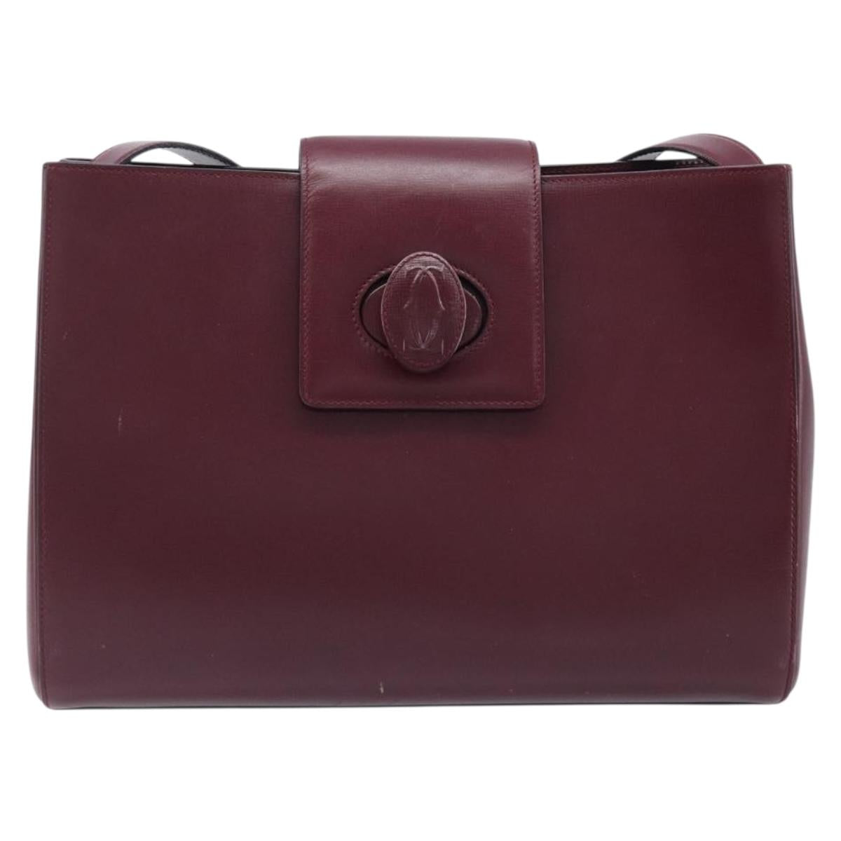 CARTIER Must Line Shoulder Bag Leather Bordeaux Gold Auth ka6410