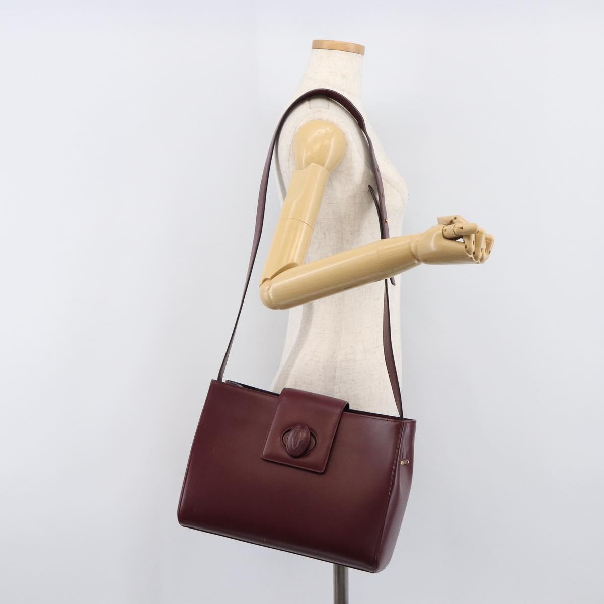 CARTIER Must Line Shoulder Bag Leather Bordeaux Gold Auth ka6410