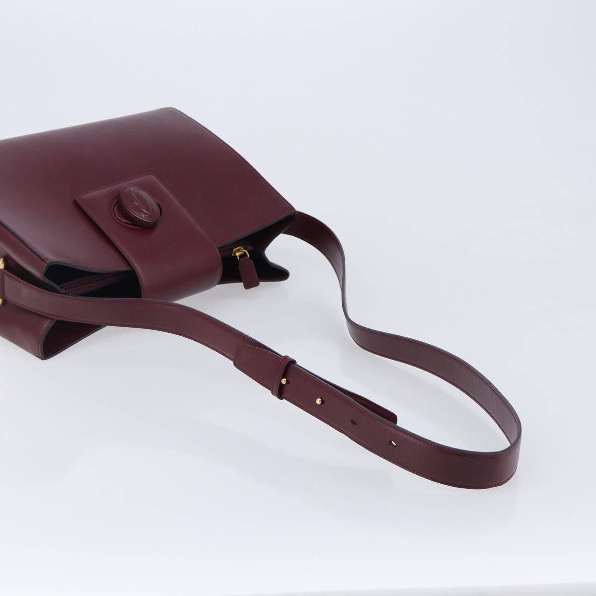 CARTIER Must Line Shoulder Bag Leather Bordeaux Gold Auth ka6410