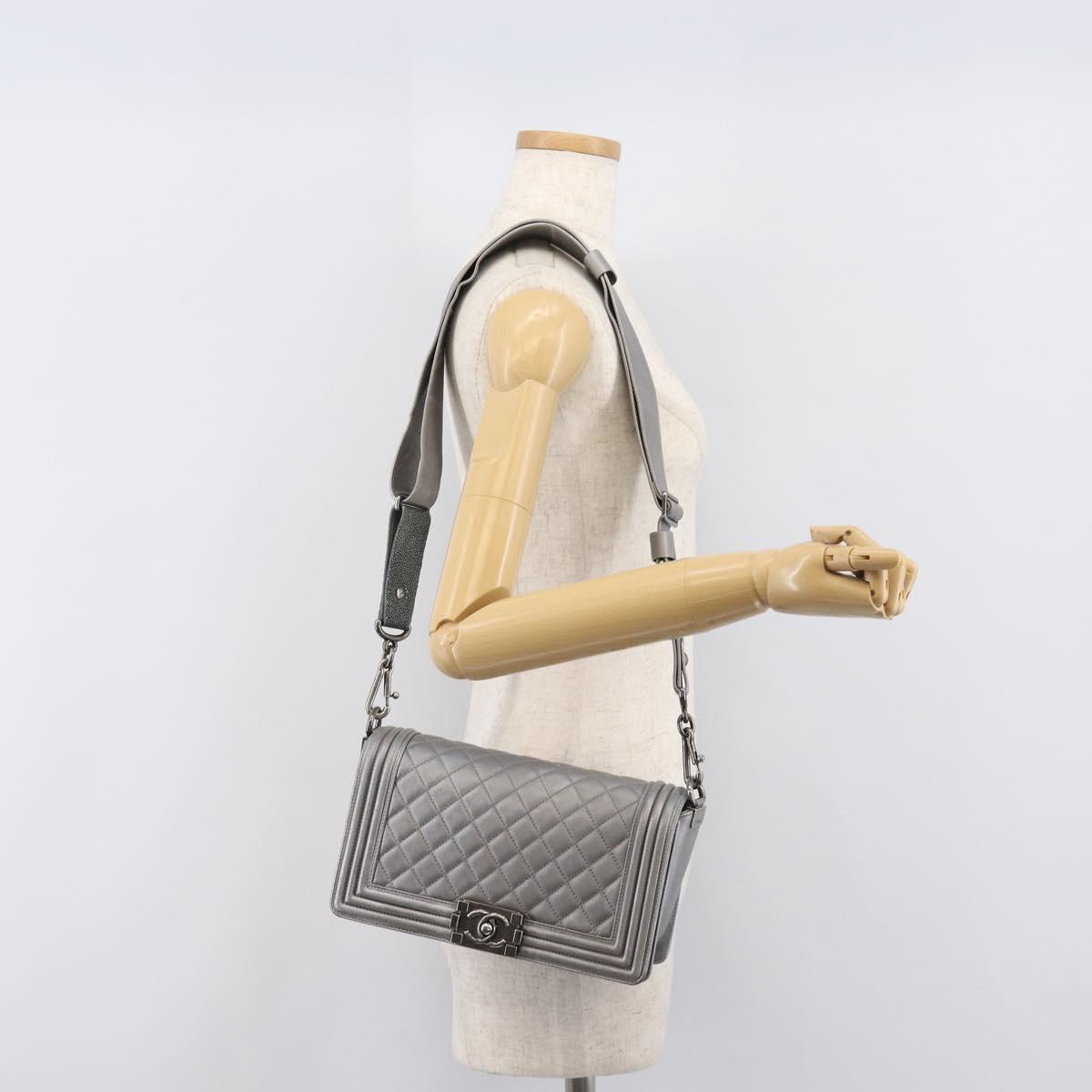 CHANEL Boy Chanel Matelasse Chain Bag Lamb Skin Red Gold CC Auth ka6411M
