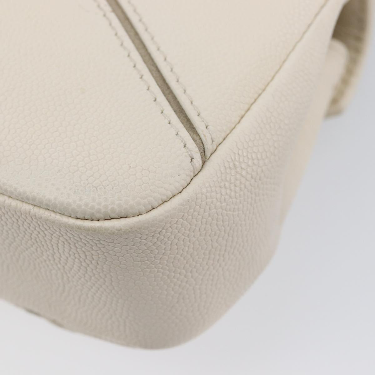 CHANEL Macro Chevron Small Flap Bag Caviar Skin White Silver CC Auth ka6412V