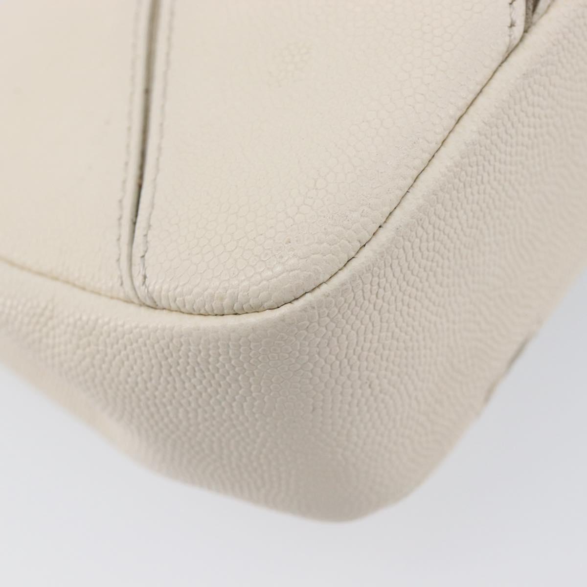 CHANEL Macro Chevron Small Flap Bag Caviar Skin White Silver CC Auth ka6412V
