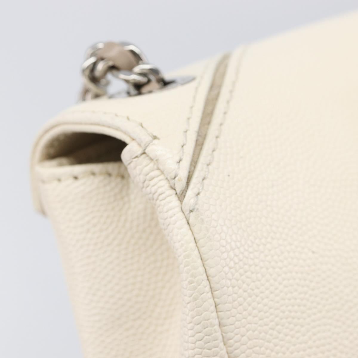 CHANEL Macro Chevron Small Flap Bag Caviar Skin White Silver CC Auth ka6412V