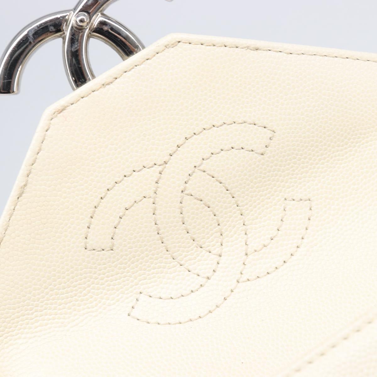 CHANEL Macro Chevron Small Flap Bag Caviar Skin White Silver CC Auth ka6412V