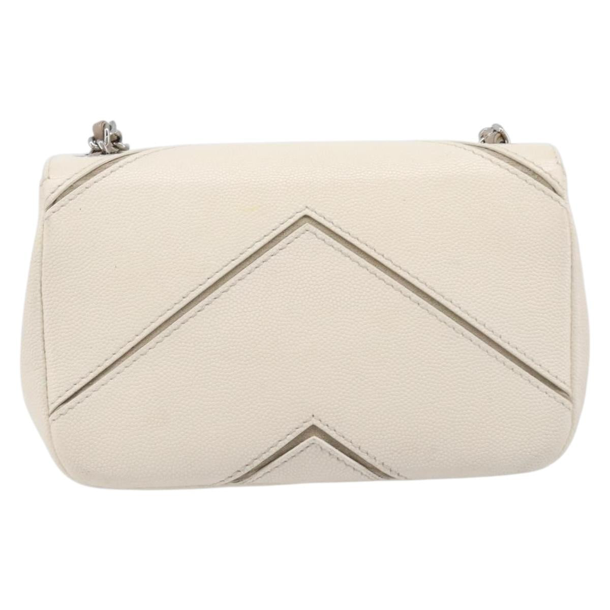 CHANEL Macro Chevron Small Flap Bag Caviar Skin White Silver CC Auth ka6412V