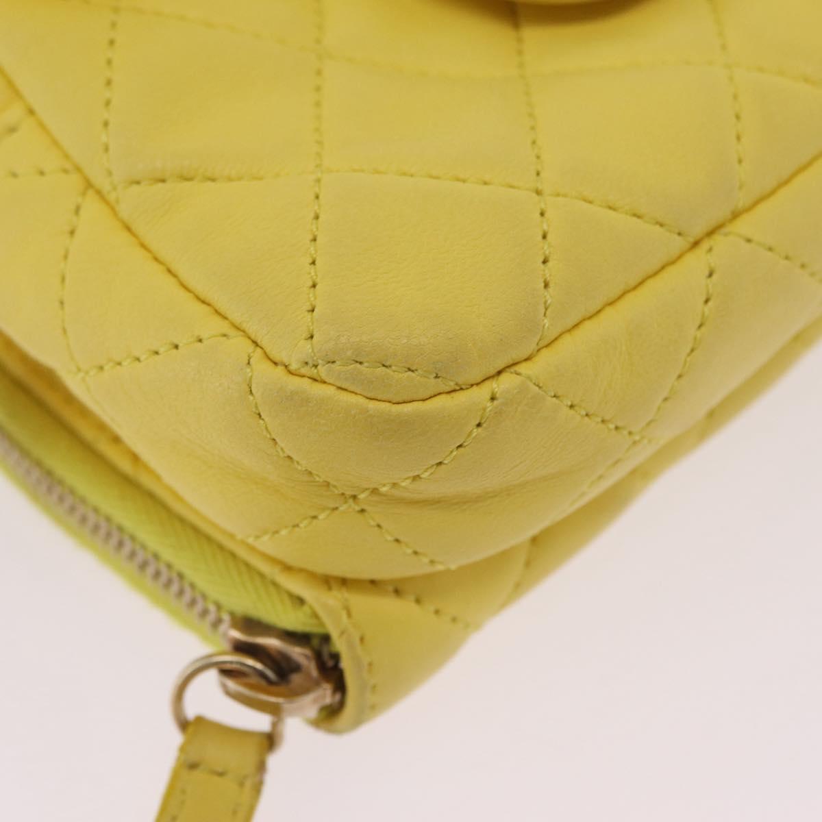 CHANEL Matelasse Chain Shoulder Bag Lamb Skin Yellow Gold CC Auth ka6413M