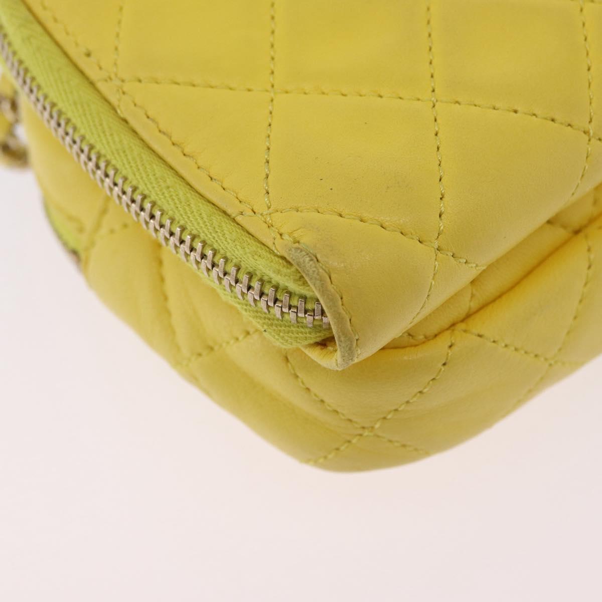 CHANEL Matelasse Chain Shoulder Bag Lamb Skin Yellow Gold CC Auth ka6413M