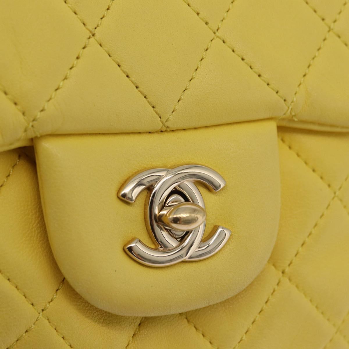 CHANEL Matelasse Chain Shoulder Bag Lamb Skin Yellow Gold CC Auth ka6413M