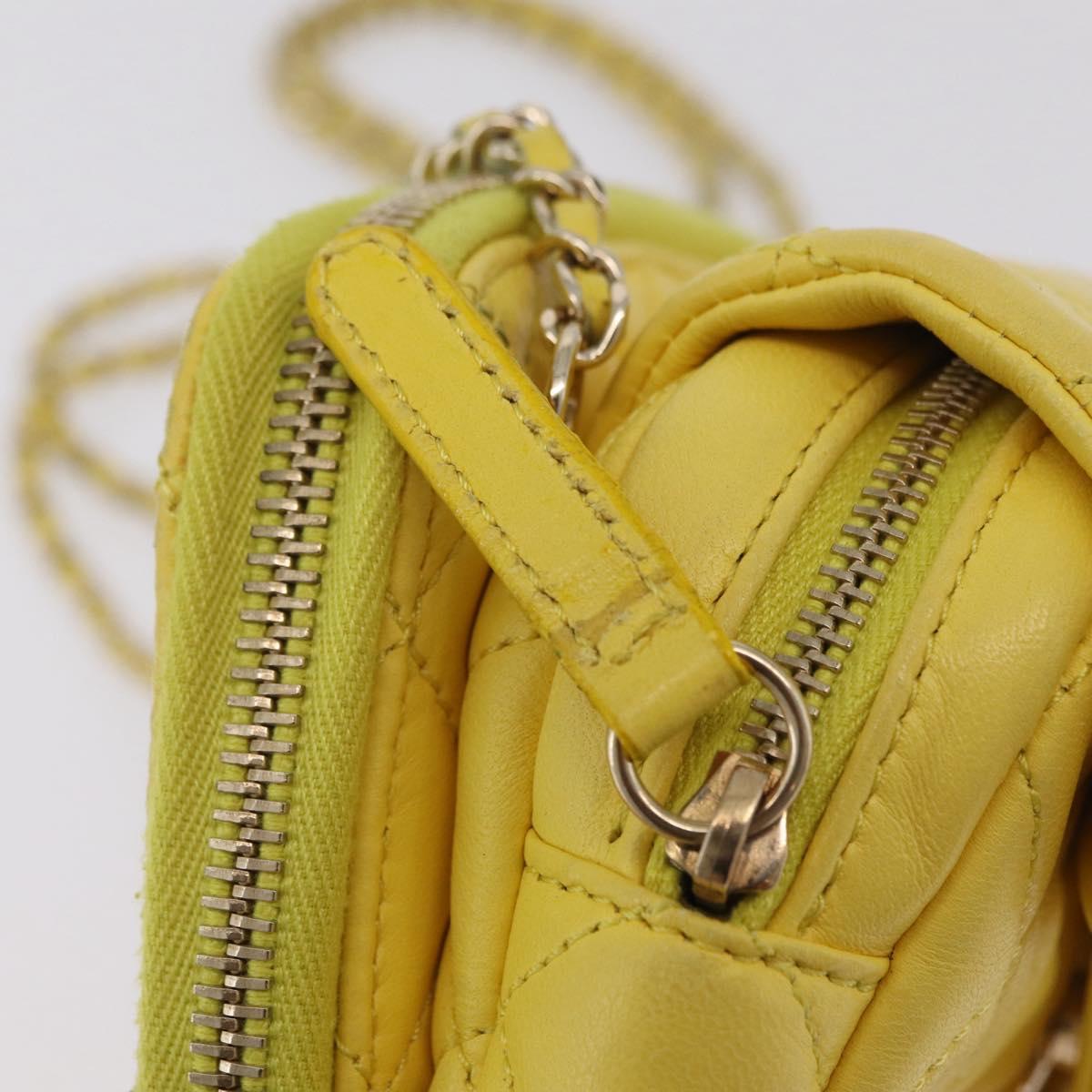 CHANEL Matelasse Chain Shoulder Bag Lamb Skin Yellow Gold CC Auth ka6413M